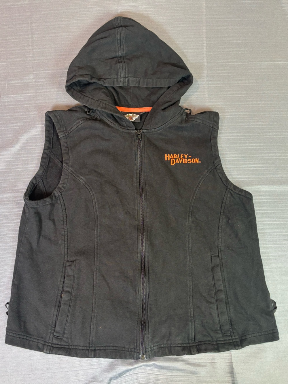 Harley-Davidson Men’s 2XL Black Hooded Vest Motorcycle Biker Full Zip